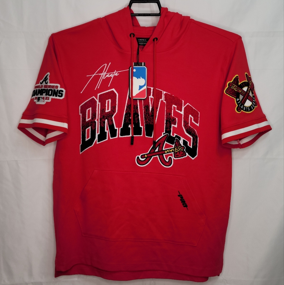 Braves Red Short Sleeve Hoodie Jersey